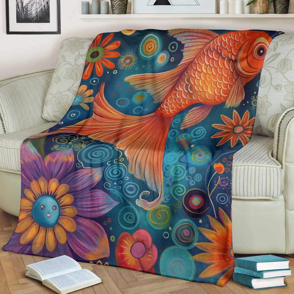 Goldfish Blanket, Trippy Psychedelics Goldfish Fleece Blanket, Goldfish Throw Blanket, Goldfish Gifts