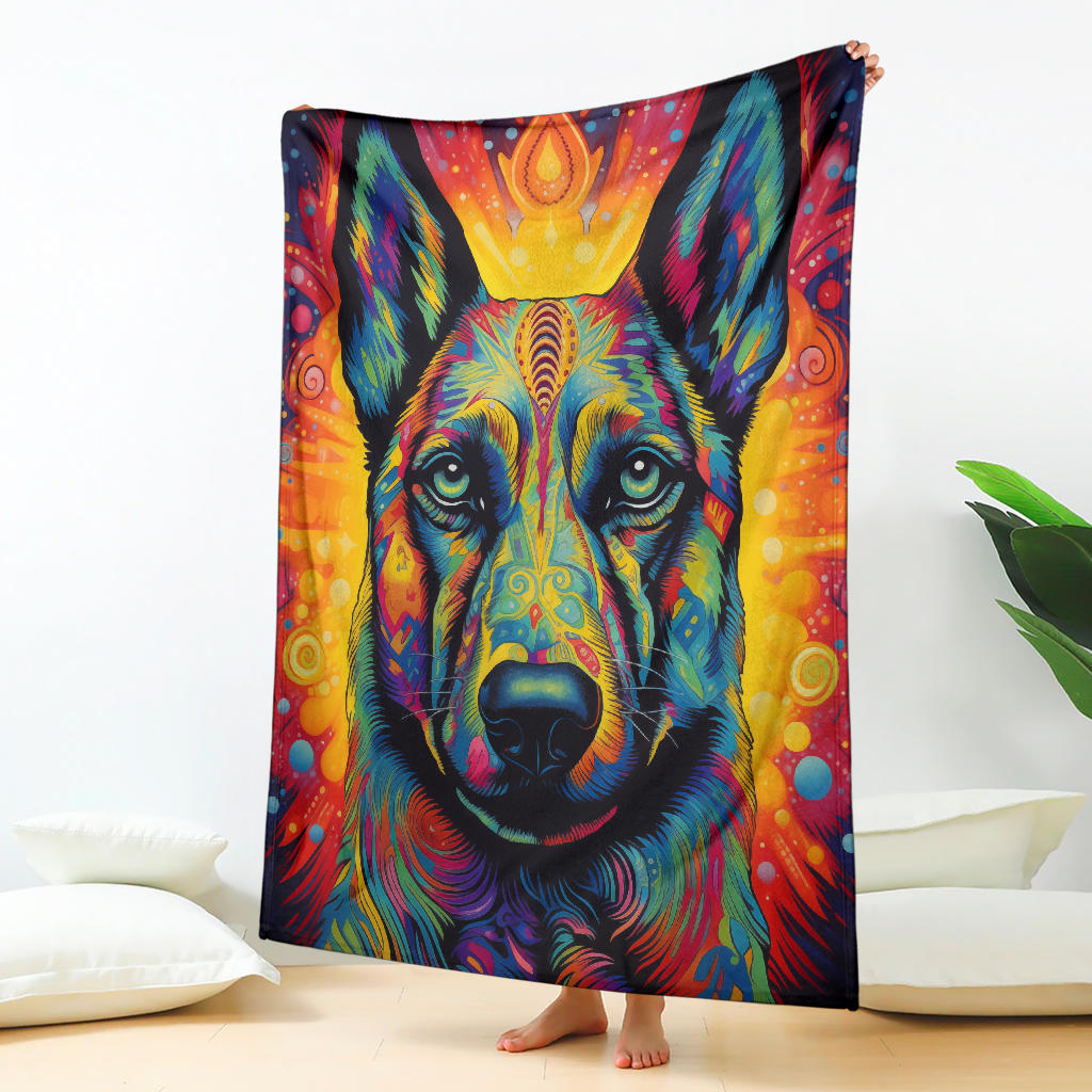 Belgian Malinois Blanket, Trippy Psychedelics Belgian Malinois  Fleece Blanket, Belgian Malinois Throw Blanket, Belgian Malinois Gifts