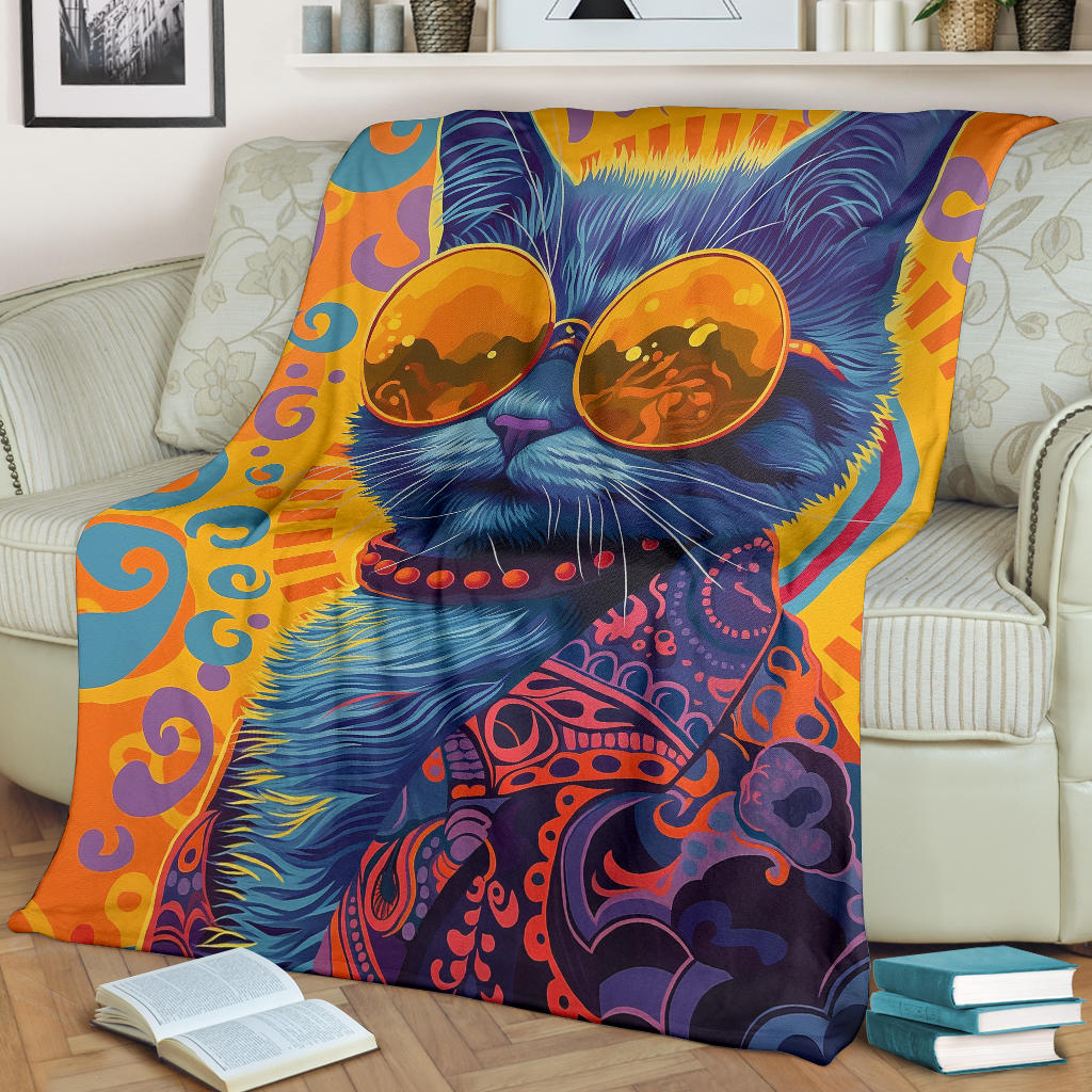 American Curl cat Blanket, Trippy Psychedelics American Curl cat Fleece Blanket, American Curl cat Throw Blanket, American Curl cat Gifts