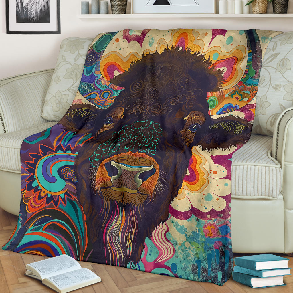 Buffalo Blanket, Trippy Psychedelics Buffalo Fleece Blanket, Buffalo Throw Blanket, Buffalo Gifts