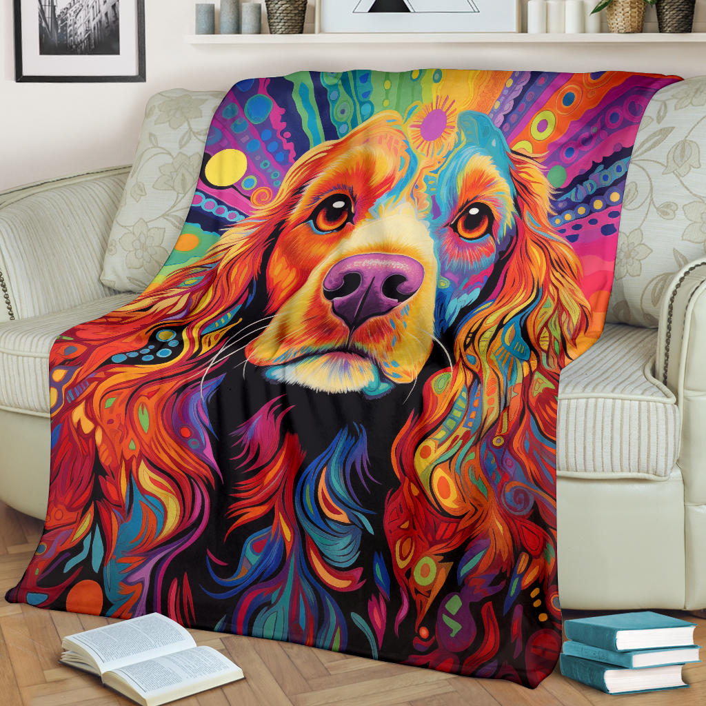 Cocker Spaniel Blanket, Cocker Spaniel Trippy Psychedelics Blanket, Cocker Spaniel Gifts, Cocker Spaniel Throw Blanket