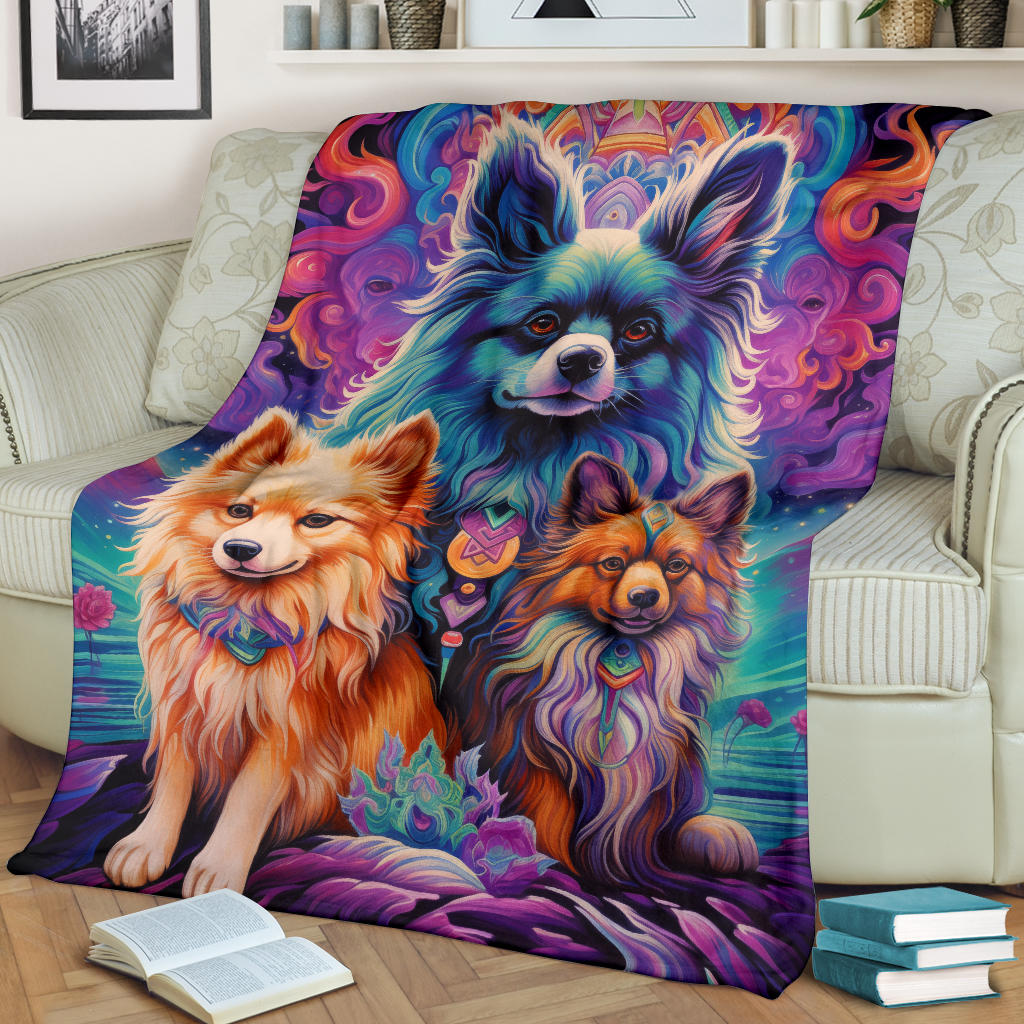 Tibetan Spaniel Blanket, Trippy Psychedelics Tibetan Spaniel Fleece Blanket, Tibetan Spaniel Throw Blanket, Tibetan Spaniel Gifts