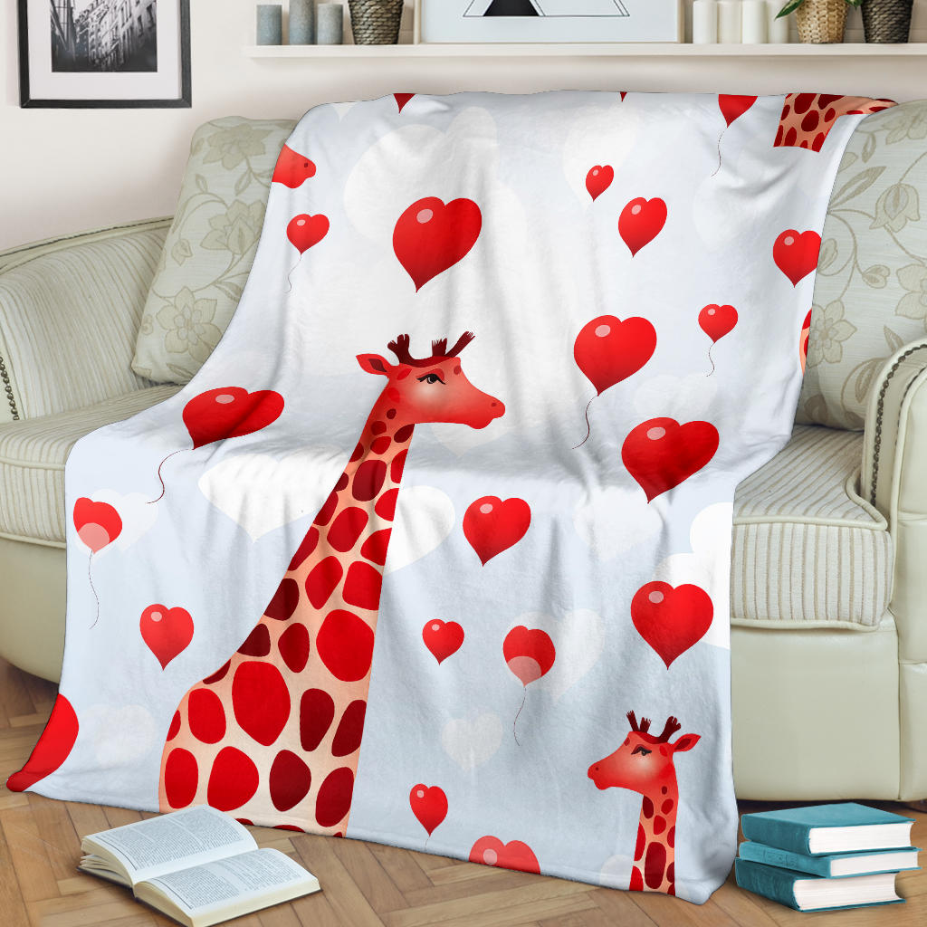 Giraffe Hearts Blanket, Giraffe Throw Blanket, Giraffe Fleece Blanket