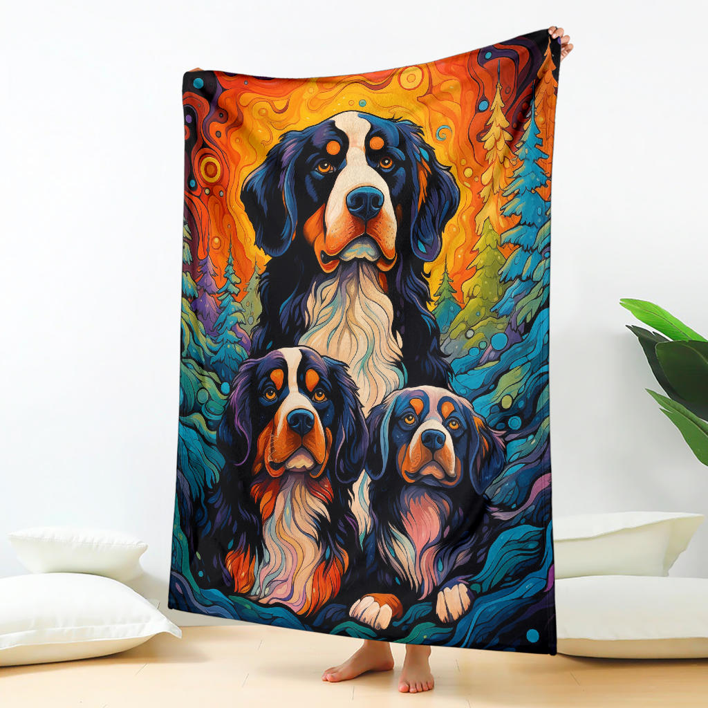 Bernese Mountain Blanket, Trippy Psychedelics Bernese Mountain Fleece Blanket, Bernese Mountain Throw Blanket, Bernese Mountain Gifts