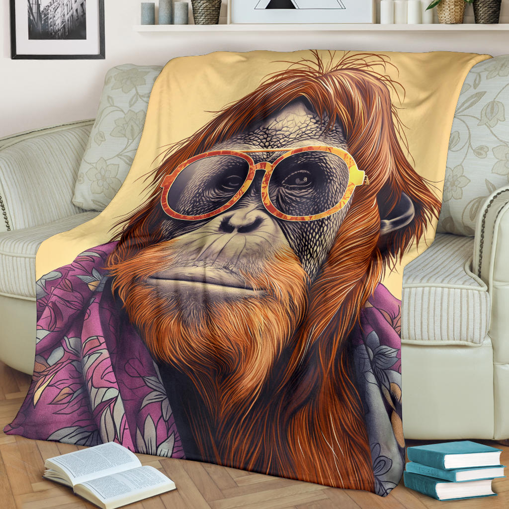 Orangutan animal Blanket, Trippy Psychedelics Orangutan animal Fleece Blanket, Orangutan animal Throw Blanket, Orangutan animal Gifts