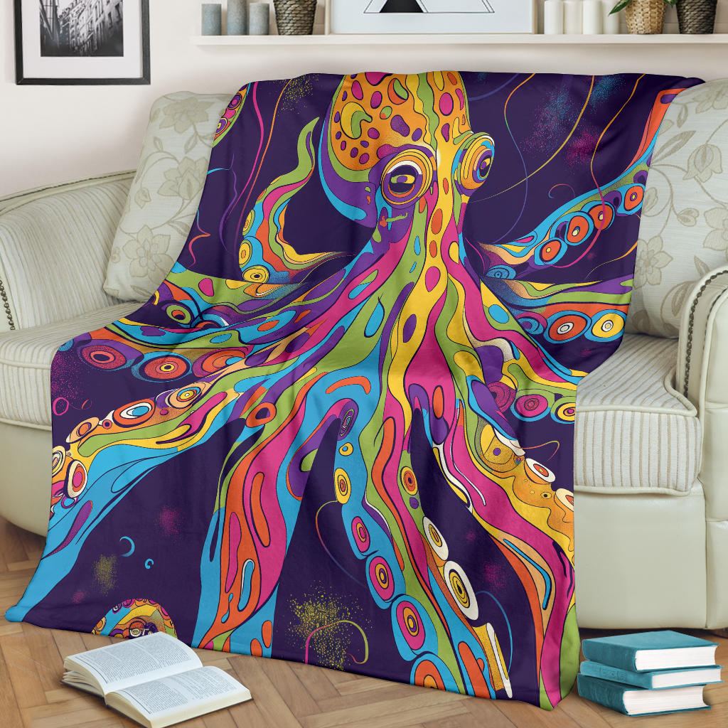 Octopus Blanket, Trippy Psychedelics Octopus Fleece Blanket, Octopus Throw Blanket, Octopus Gifts