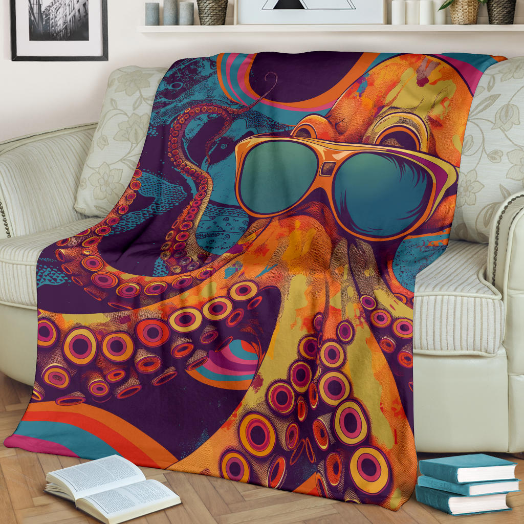 Octopus Blanket, Trippy Psychedelics Octopus Fleece Blanket, Octopus Throw Blanket, Octopus Gifts