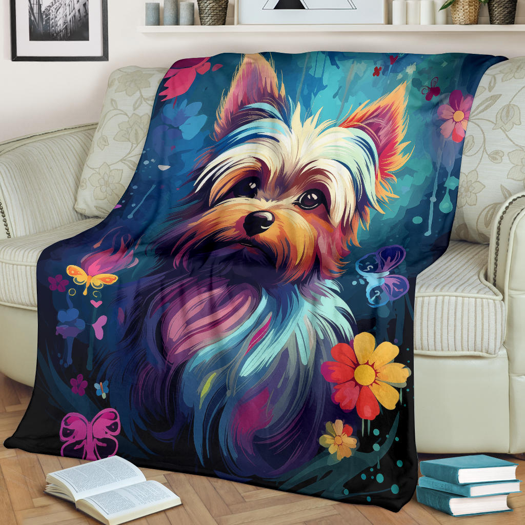 Trippy Psychedelics Yorkshire Terrier Blanket, Yorkshire Terrier Throw Blanket, Yorkshire Terrier Fleece Blanket, Yorkshire Terrier Gifts