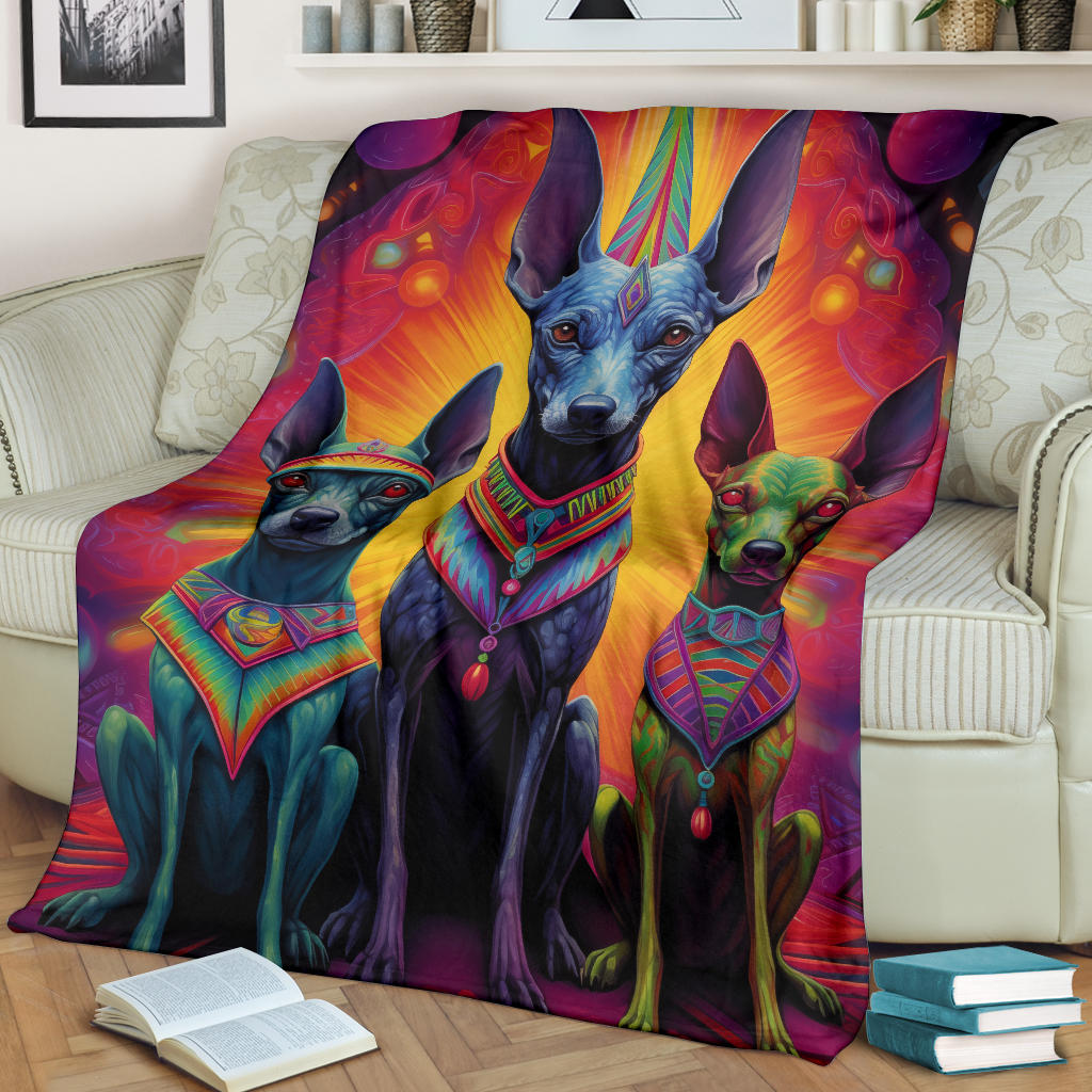 Xoloitzcuintli Blanket, Trippy Psychedelics Xoloitzcuintli Fleece Blanket, Xoloitzcuintli Throw Blanket, Xoloitzcuintli Gifts