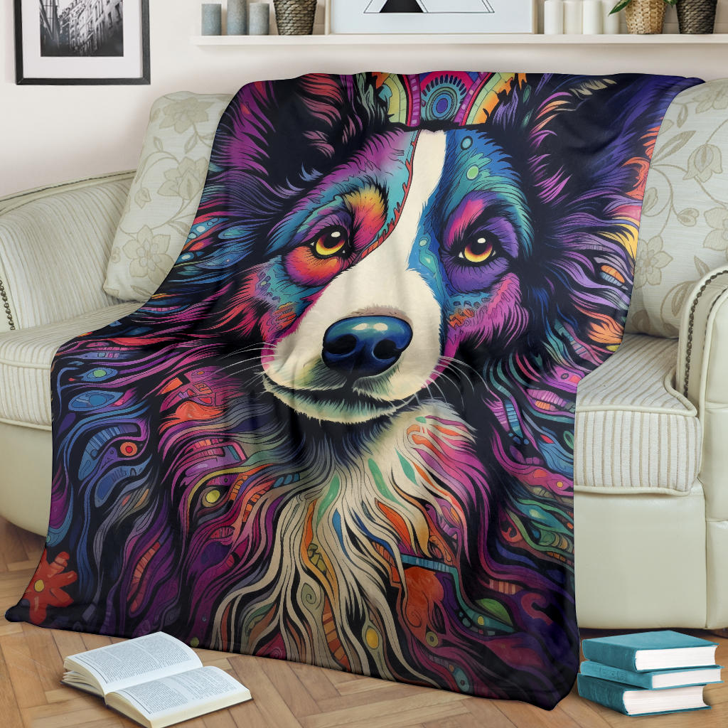 Border Collie Blanket, Border Collie Trippy Psychedelics Blanket, Border Collie Gifts, Border Collie Throw Blanket