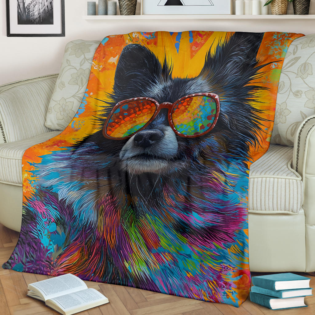 Keeshond Dog Blanket, Trippy Psychedelics Keeshond Dog Fleece Blanket, Keeshond Dog Throw Blanket, Keeshond Dog Gifts