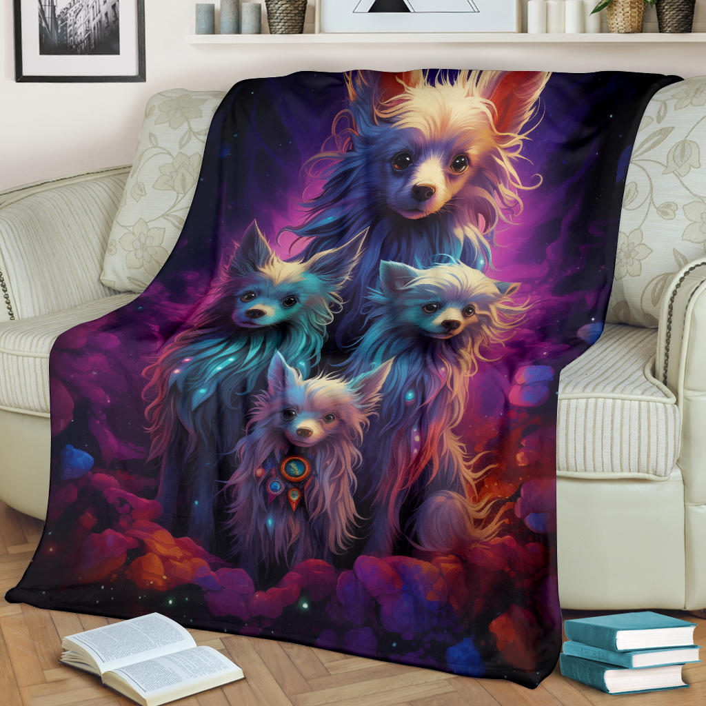 Chinese Crested Blanket, Trippy Psychedelics Chinese Crested Fleece Blanket, Chinese Crested Throw Blanket, Chinese Crested Gifts