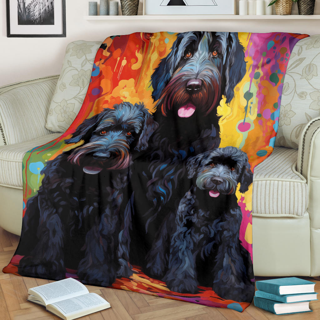 Black Russian Terrier Blanket, Trippy Psychedelics Black Russian Terrier Fleece Blanket, Black Russian Terrier Throw Blanket, Black Russian Terrier Gifts