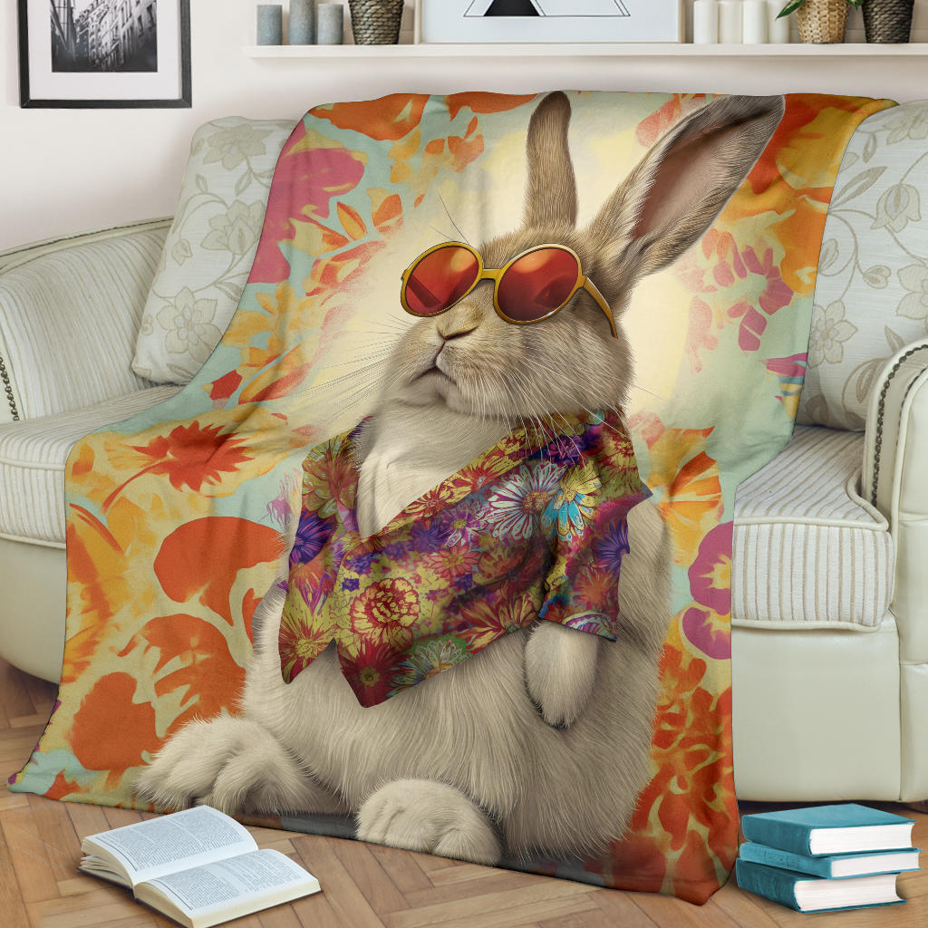 Rabbit Blanket, Trippy Psychedelics Rabbit Fleece Blanket, Rabbit Throw Blanket, Rabbit Gifts