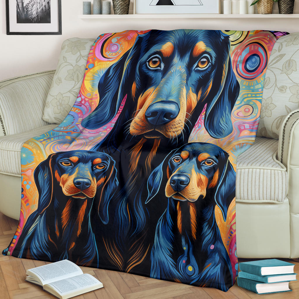 Black and Tan Coonhound Blanket, Trippy Psychedelics Black and Tan Coonhound Fleece Blanket, Black and Tan Coonhound Throw Blanket, Black and Tan Coonhound Gifts