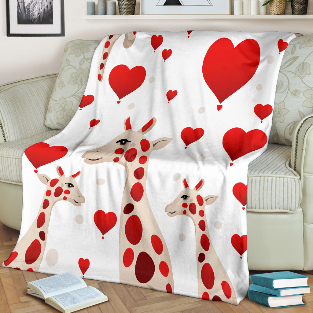 Giraffe Hearts Blanket, Giraffe Throw Blanket, Giraffe Fleece Blanket, Giraffe Gifts