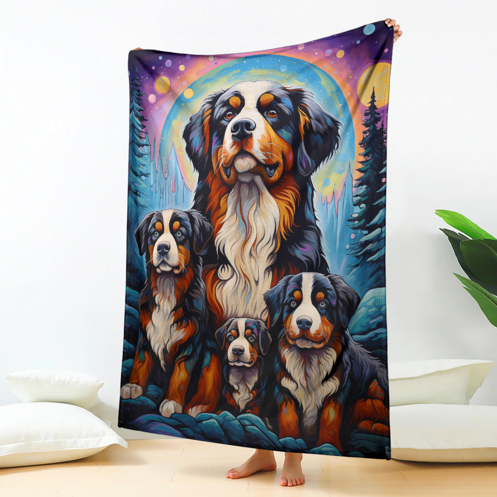 Bernese Mountain Blanket, Trippy Psychedelics Bernese Mountain Fleece Blanket, Bernese Mountain Throw Blanket, Bernese Mountain Gifts