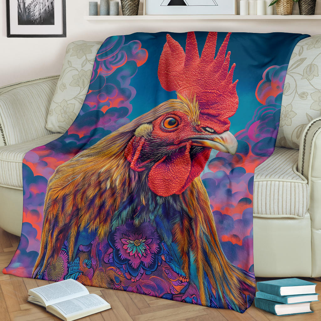 Chicken Blanket, Trippy Psychedelics Chicken Fleece Blanket, Chicken Throw Blanket, Chicken Gifts