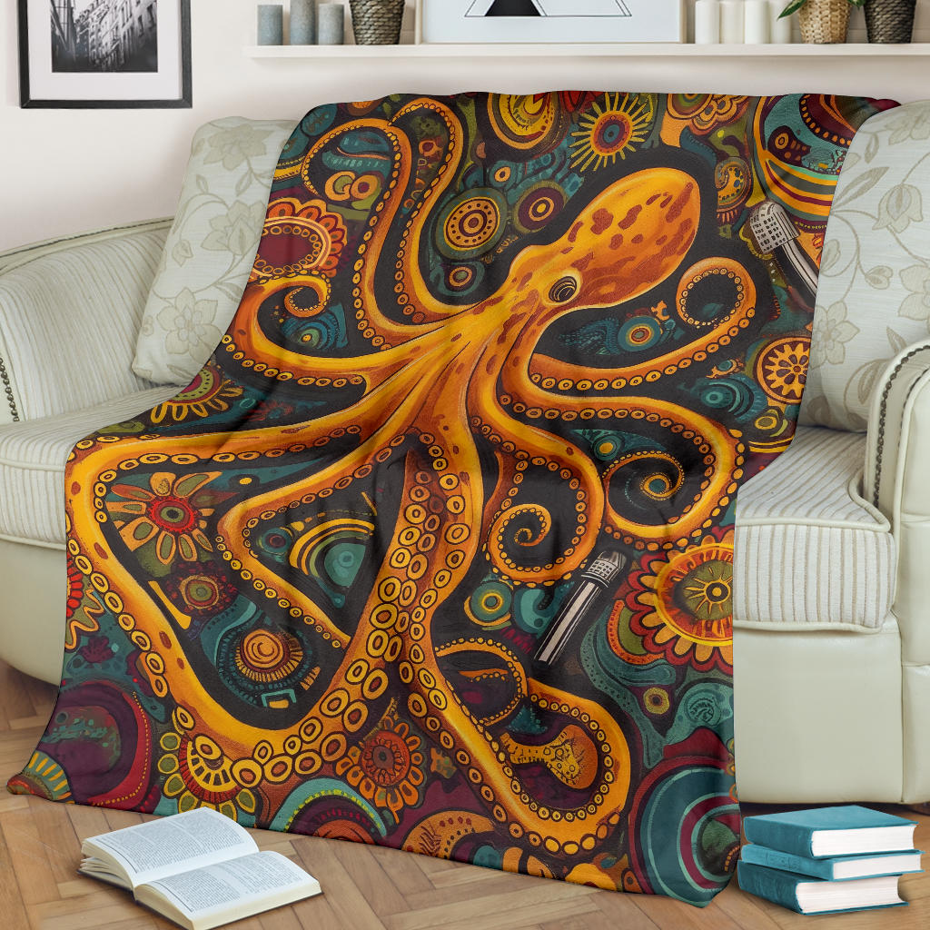 Octopus Blanket, Trippy Psychedelics Octopus Fleece Blanket, Octopus Throw Blanket, Octopus Gifts