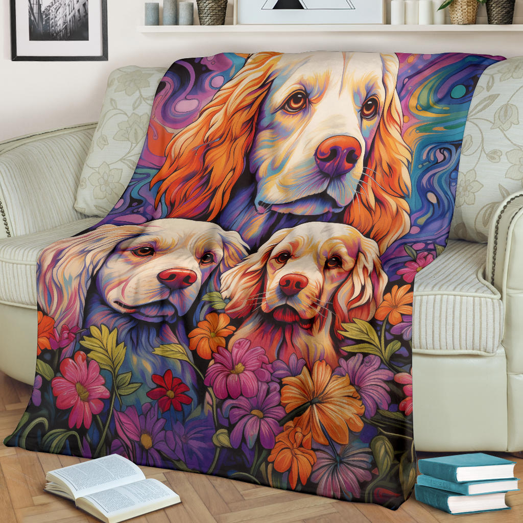 Clumber Spaniel Blanket, Trippy Psychedelics Clumber Spaniel Fleece Blanket, Clumber Spaniel Throw Blanket, Clumber Spaniel Gifts