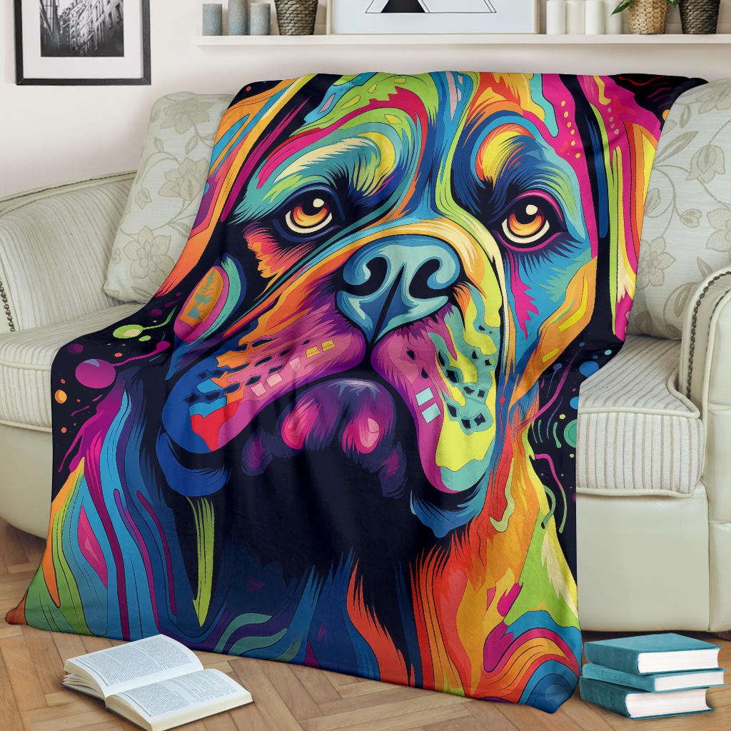 Bullmastiff Blanket, Trippy Psychedelics Bullmastiff Fleece Blanket, Bullmastiff Throw Blanket, Bullmastiff Gifts