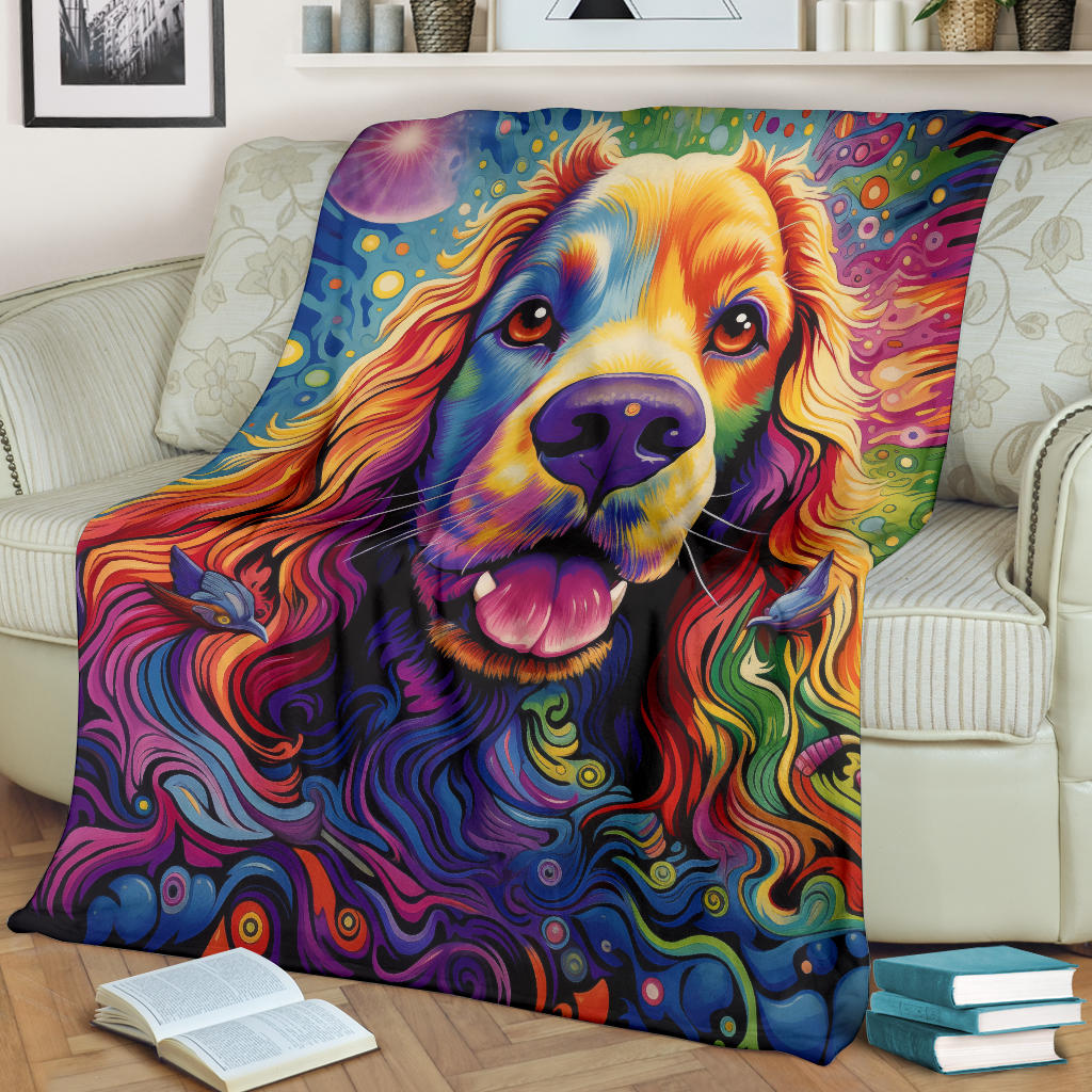 Cocker Spaniel Blanket, Cocker Spaniel Trippy Psychedelics Blanket, Cocker Spaniel Gifts, Cocker Spaniel Throw Blanket