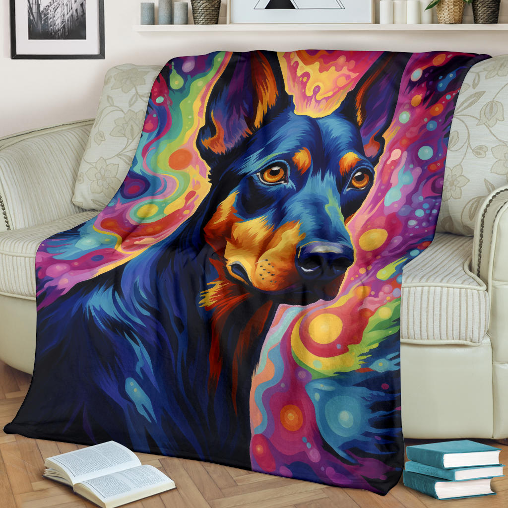 Trippy Psychedelics Doberman Pinscher Blanket, Doberman Pinscher Throw Blanket, Doberman Pinscher Fleece Blanket, Doberman Pinscher Gifts