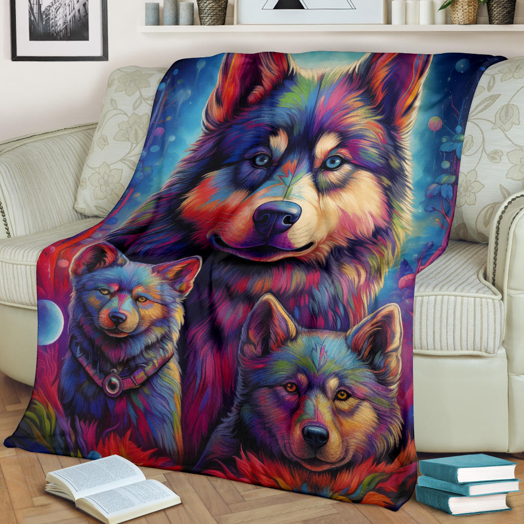 Norwegian Elkhound Blanket, Trippy Psychedelics Norwegian Elkhound Fleece Blanket, Norwegian Elkhound Throw Blanket, Norwegian Elkhound Gifts