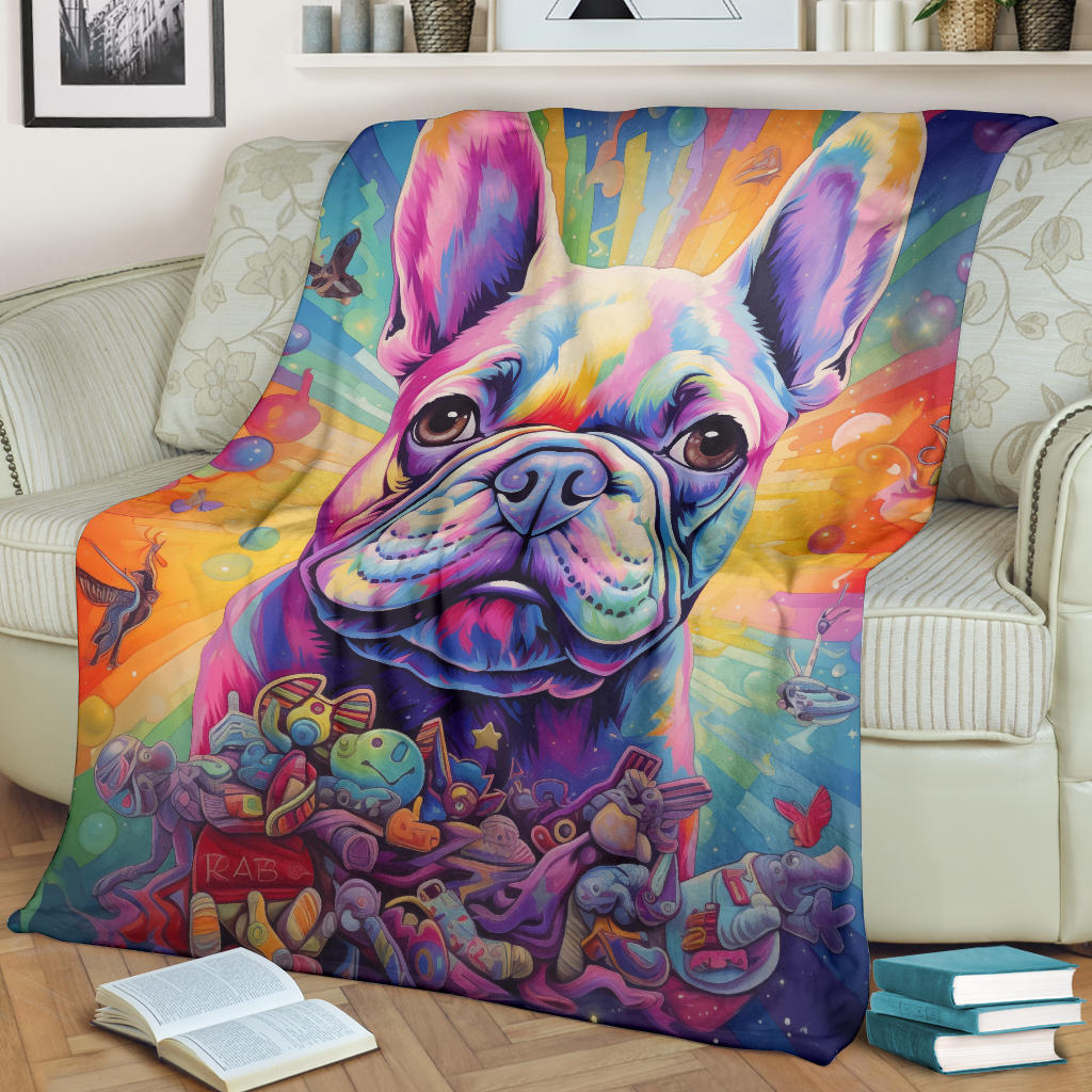 Trippy Psychedelics French Bulldog, French Bulldog Throw Blanket, French Bulldog Fleece Blanket, French Bulldog Gifts