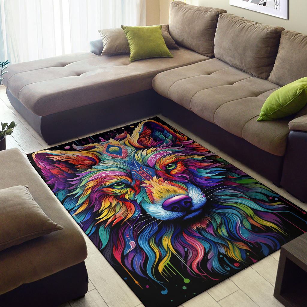 Wolf rug, Wolf Trippy Rug, Wolf Gifts, Wolf Decor