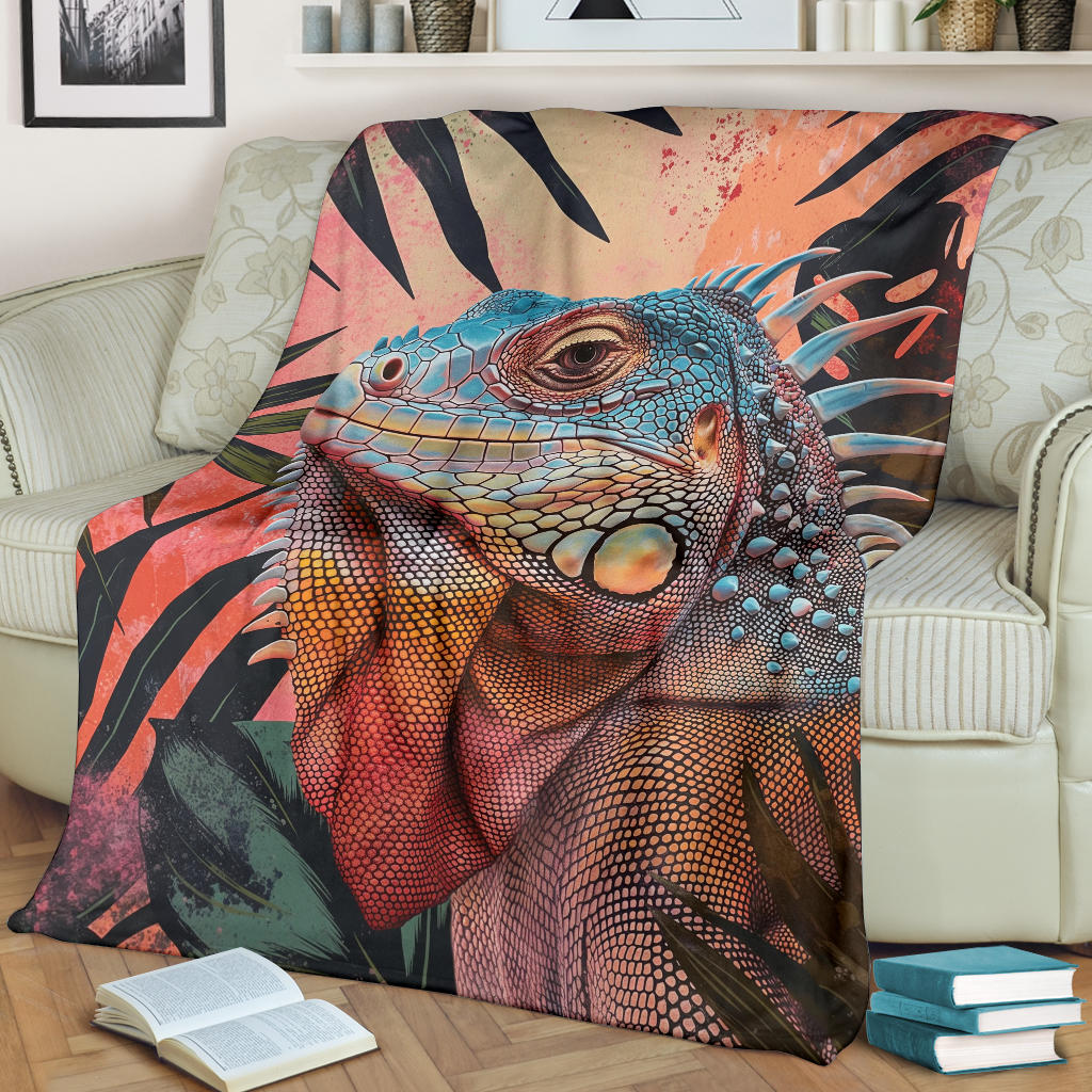 Iguana Blanket, Trippy Psychedelics Iguana Fleece Blanket, Iguana Throw Blanket, Iguana Gifts