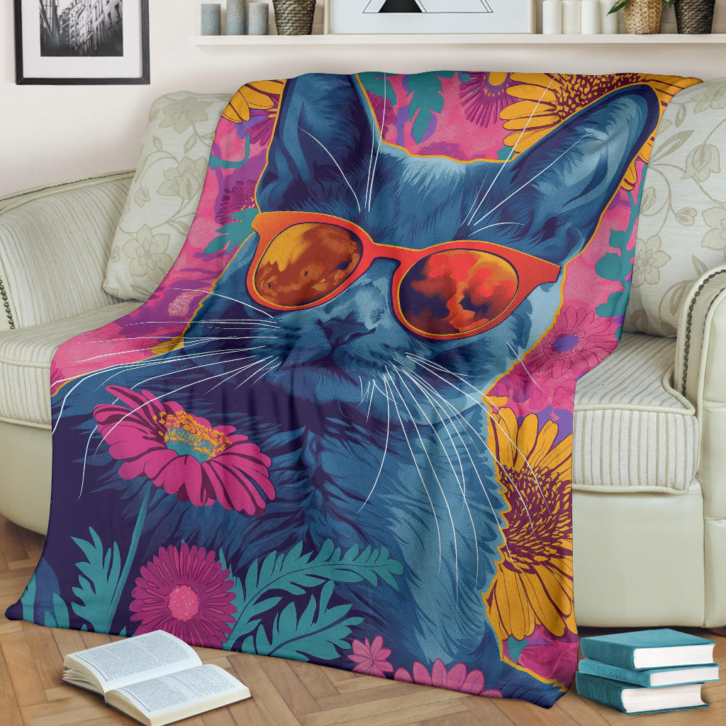 Chartreux cat Blanket, Trippy Psychedelics Chartreux cat Fleece Blanket, Chartreux cat Throw Blanket, Chartreux cat Gifts