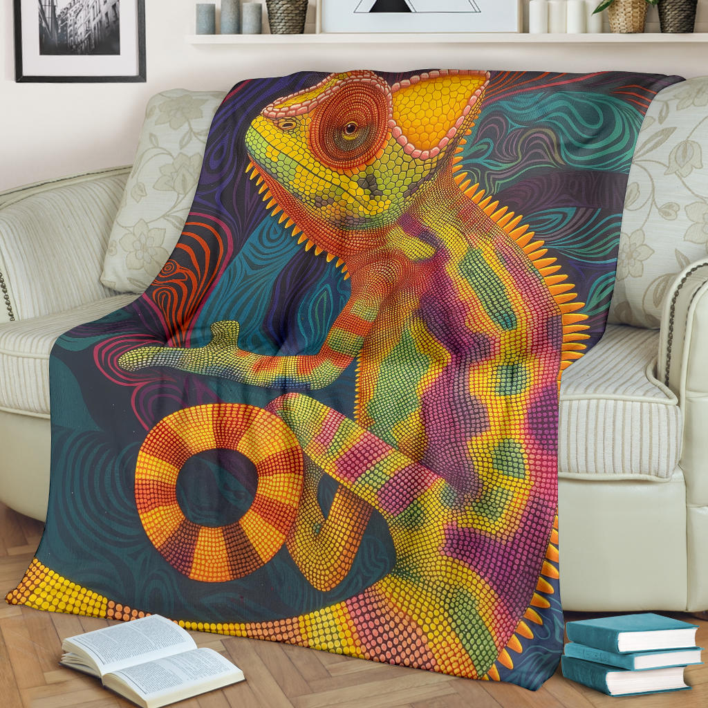 Chameleon Blanket, Trippy Psychedelics Chameleon Fleece Blanket, Chameleon Throw Blanket, Chameleon Gifts