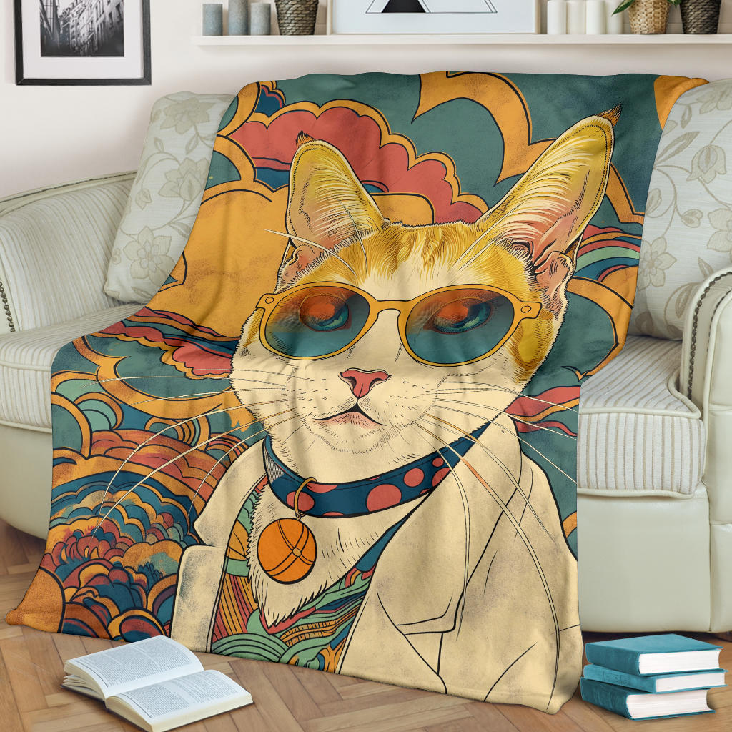 Japanese Bobtail cat Blanket, Trippy Psychedelics Japanese Bobtail cat Fleece Blanket, Japanese Bobtail cat Throw Blanket, Japanese Bobtail cat Gifts