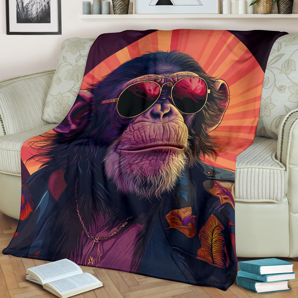 Monkey Blanket, Trippy Psychedelics Monkey Fleece Blanket, Monkey Throw Blanket, Monkey Gifts