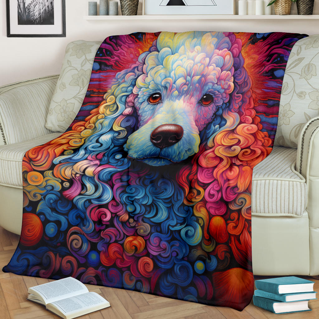 Trippy Psychedelics Poodle Blanket, Poodle Throw Blanket, Poodle Fleece Blanket, Poodle Gifts