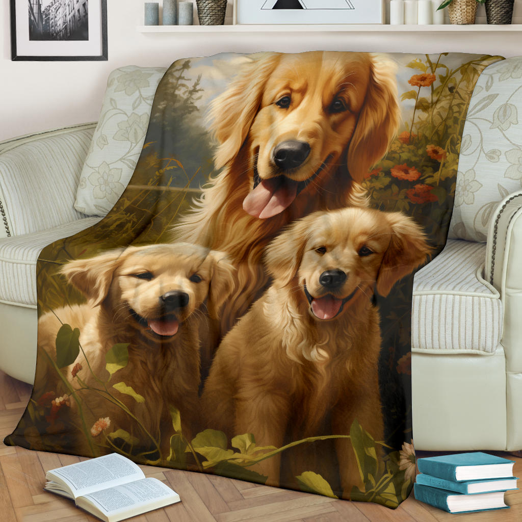 Golden Retriever Family Blanket, Golden Retriever Gifts, Golden Retriever Fleece Blanket