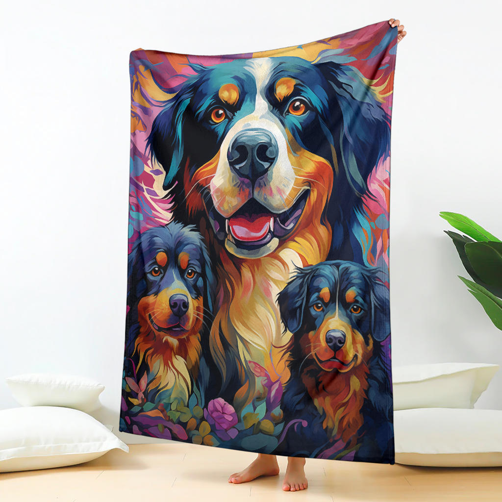 Bernese Mountain Blanket, Trippy Psychedelics Bernese Mountain Fleece Blanket, Bernese Mountain Throw Blanket, Bernese Mountain Gifts