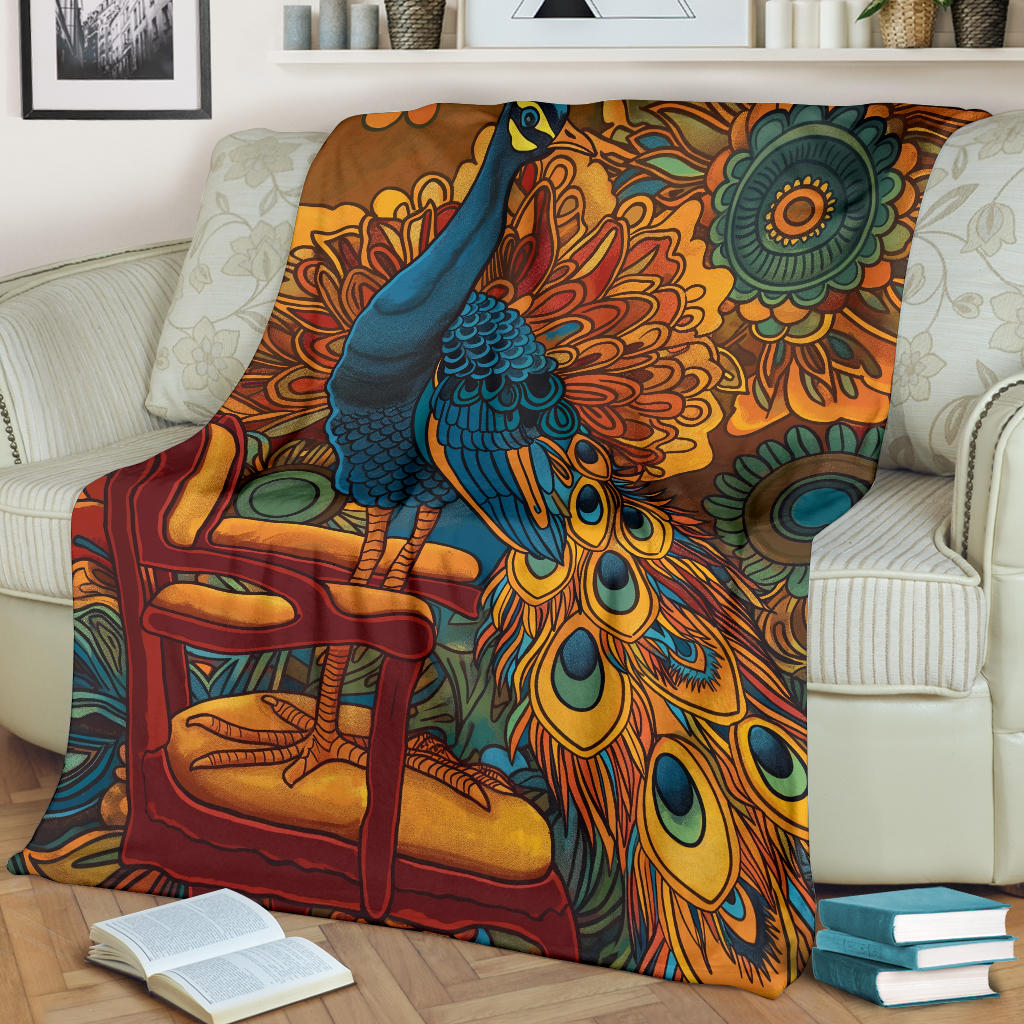 Peacock Blanket, Trippy Psychedelics Peacock Fleece Blanket, Peacock Throw Blanket, Peacock Gifts