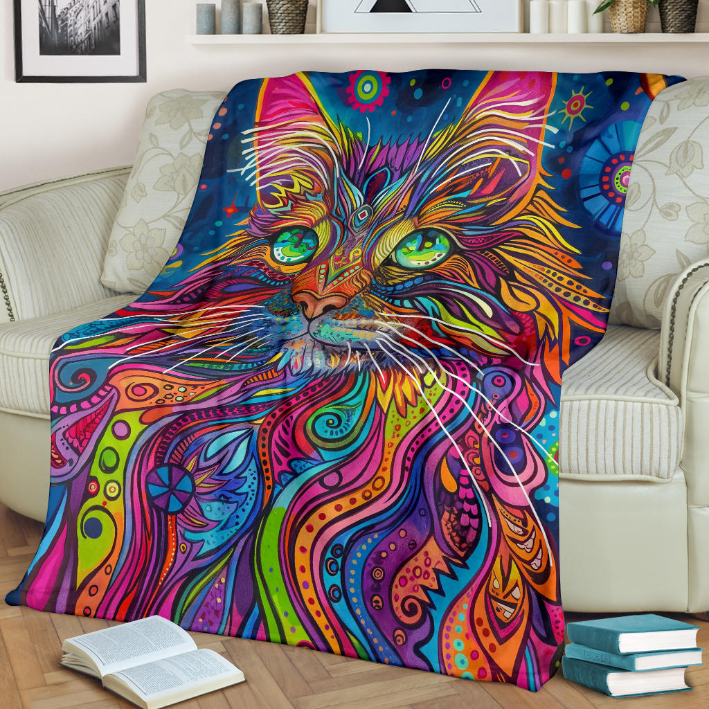 Maine Coon cat Blanket, Trippy Psychedelics Maine Coon cat Fleece Blanket, Maine Coon cat Throw Blanket, Maine Coon cat Gifts