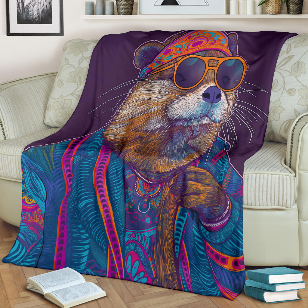 Otter Blanket, Trippy Psychedelics Otter Fleece Blanket, Otter Throw Blanket, Otter Gifts