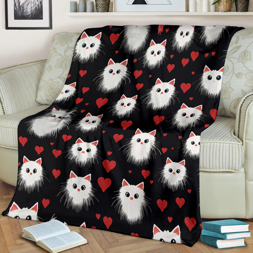 Persian Cat Hearts Blanket, Persian Cat Fleece Blanket