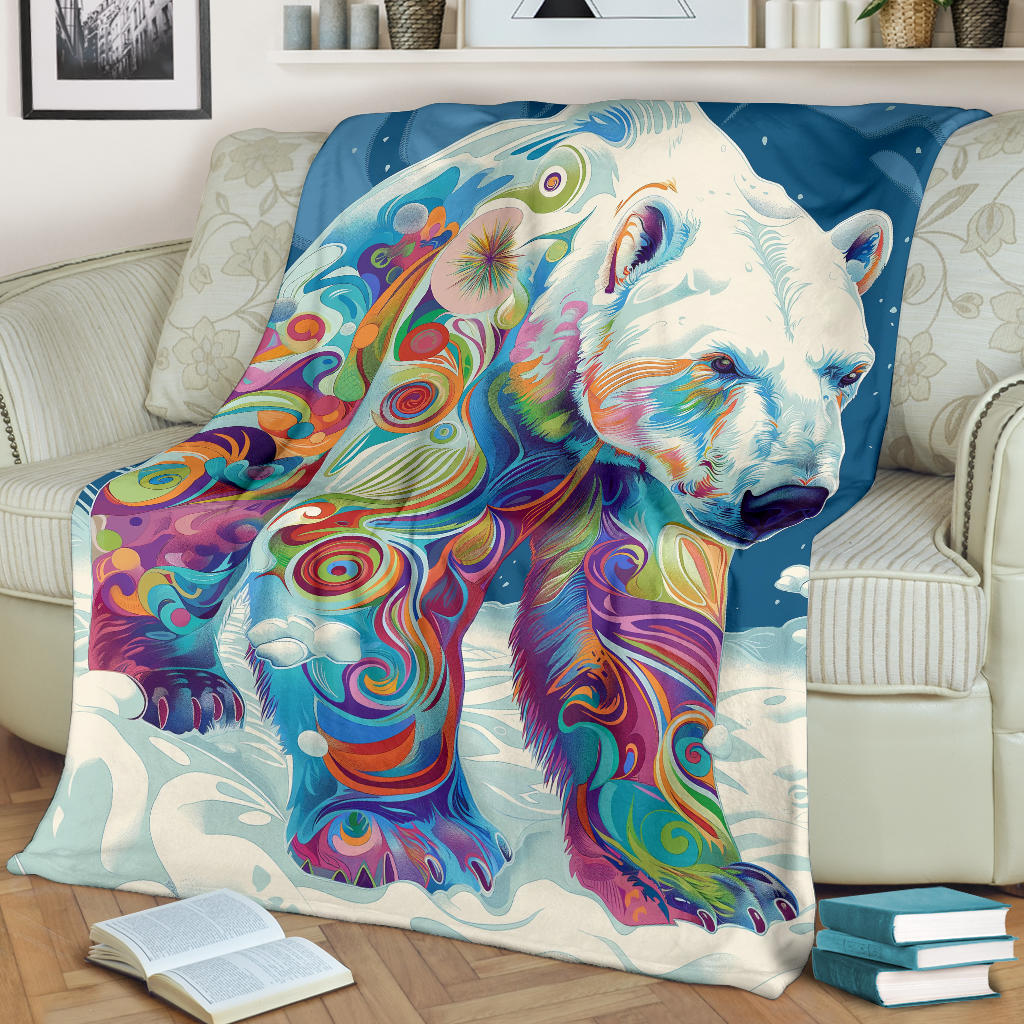 Polar Bear Blanket, Trippy Psychedelics Polar Bear Fleece Blanket, Polar Bear Throw Blanket, Polar Bear Gifts