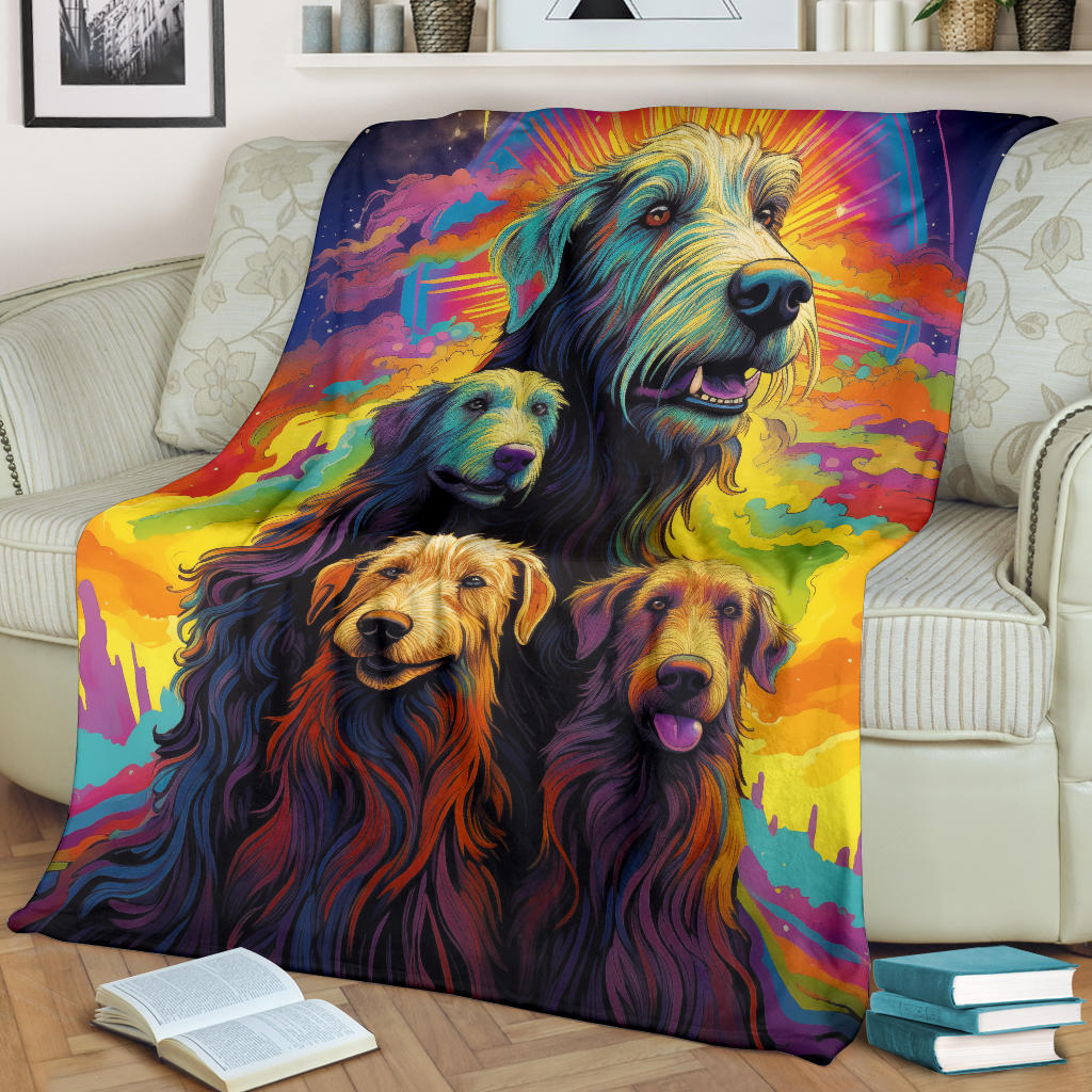 Irish Wolfhound Blanket, Trippy Psychedelics Irish Wolfhound Fleece Blanket, Irish Wolfhound Throw Blanket, Irish Wolfhound Gifts