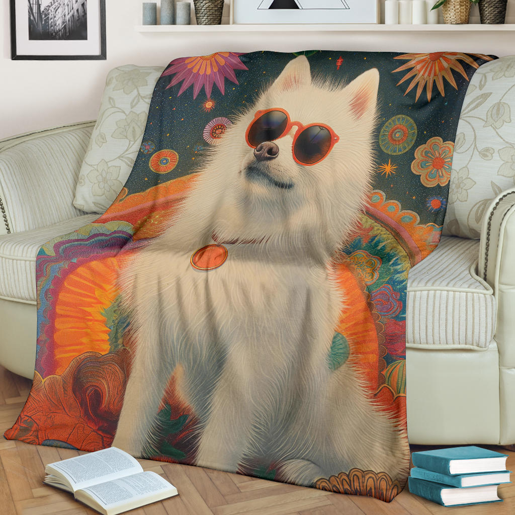 Japanese Spitz Blanket, Trippy Psychedelics Japanese Spitz Fleece Blanket, Japanese Spitz Throw Blanket, Japanese Spitz Gifts