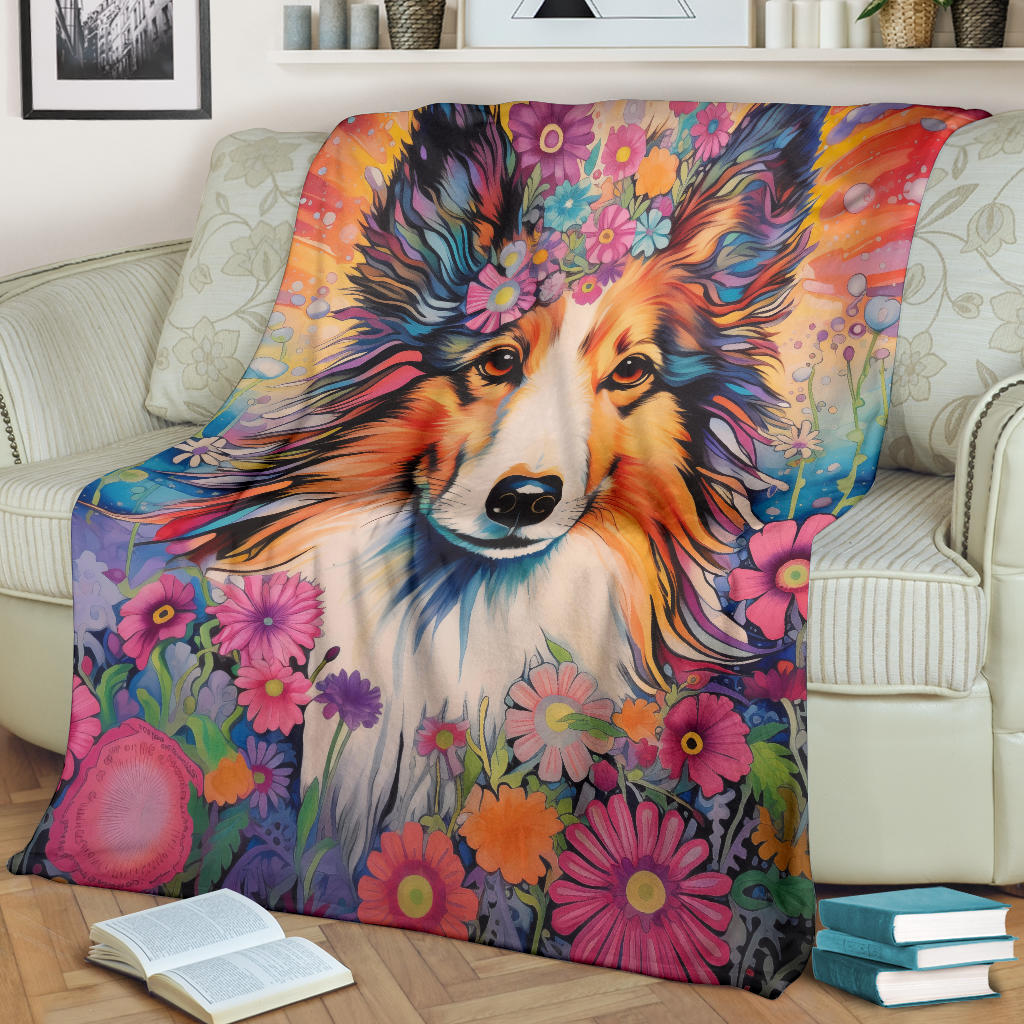 Shetland Sheepdog Blanket, Shetland Sheepdog Fleece Blanket, Shetland Sheepdog Trippy Psychedelics Throw Blanket, Shetland Sheepdog Gifts