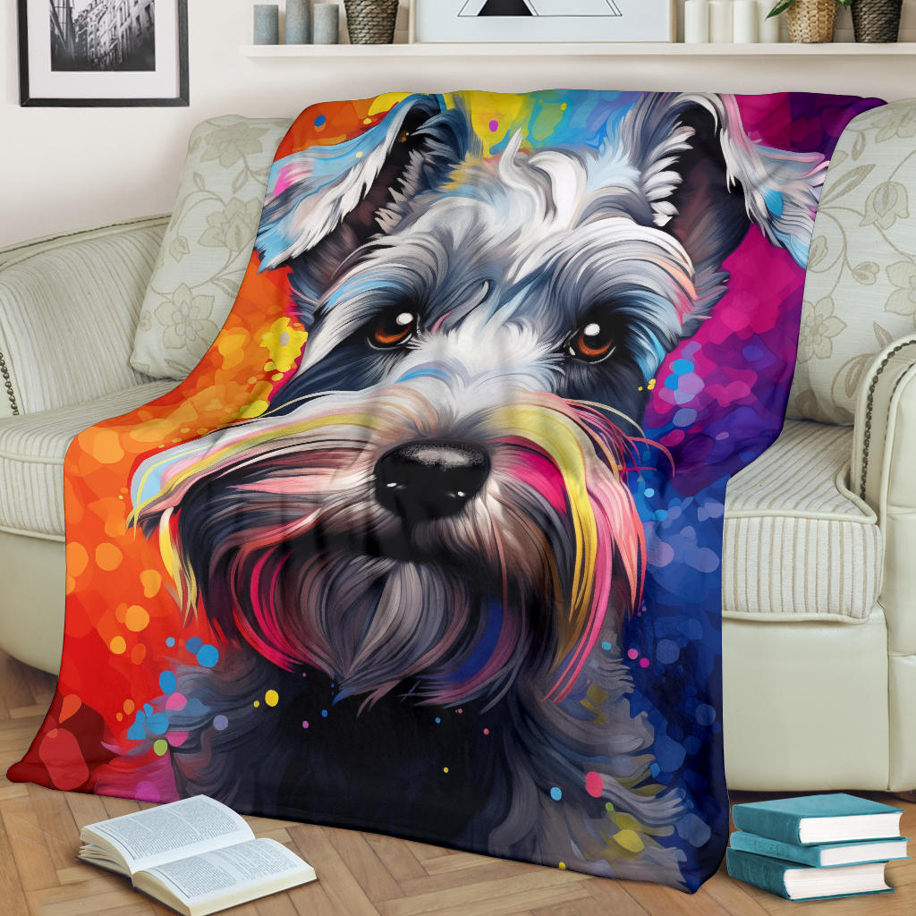 Miniature Schnauzer Blanket, Miniature Schnauzer Dog Trippy Psychedelics Blanket, Miniature Schnauzer Gifts, Miniature Schnauzer Throw Blanket