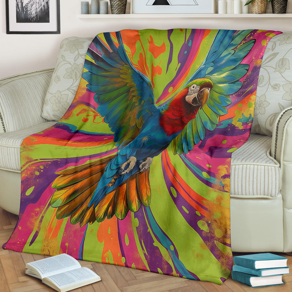 Parrot Blanket, Trippy Psychedelics Parrot Fleece Blanket, Parrot Throw Blanket, Parrot Gifts