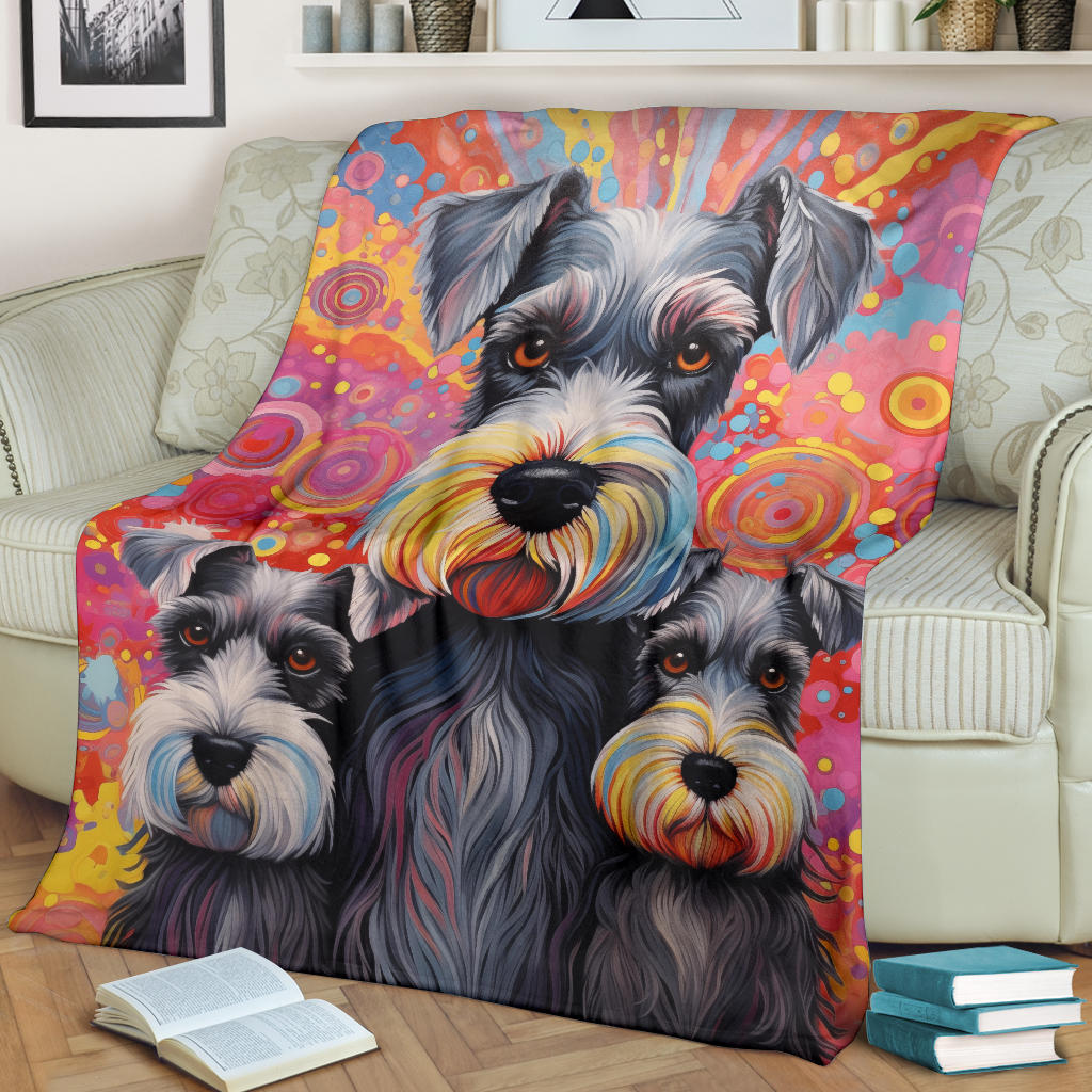 Miniature Schnauzer Blanket, Trippy Psychedelics Miniature Schnauzer Fleece Blanket, Miniature Schnauzer Throw Blanket, Miniature Schnauzer Gifts