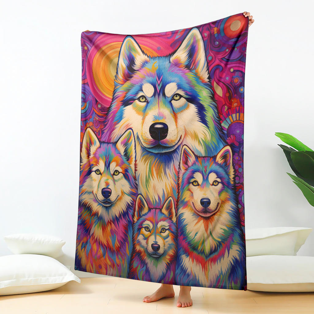 Alaskan Malamute Blanket, Trippy Psychedelics Alaskan Malamute Fleece Blanket, Alaskan Malamute Throw Blanket, Alaskan Malamute Gifts